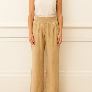 Sincerely Jules x GAP Beige Cotton Wide Leg Pants XS Smocked Waist Boho Style